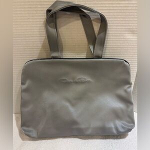 Oscar De La Renta Travel Cosmetic Bag Organizer Vtg Foldover Gray Nylon Pockets